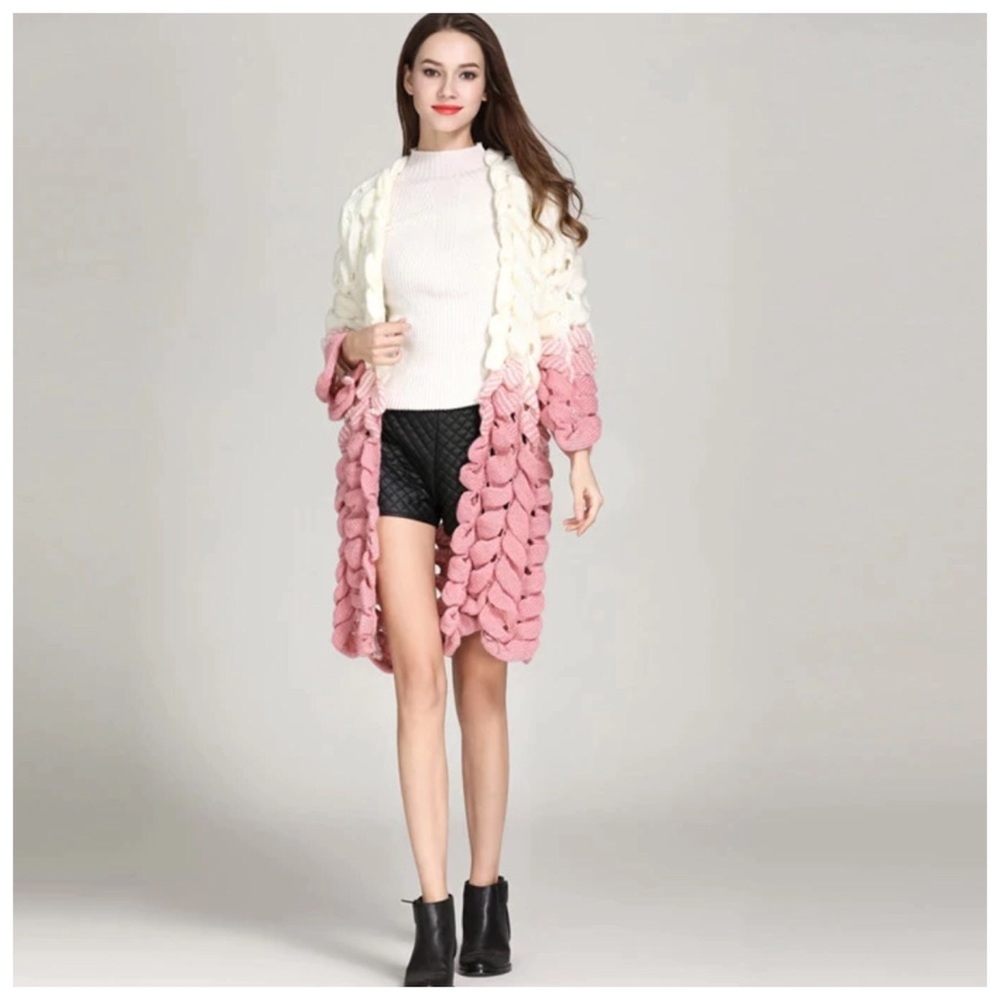 Pink & Cream Hand Knit Sweater - Picture 8 of 13